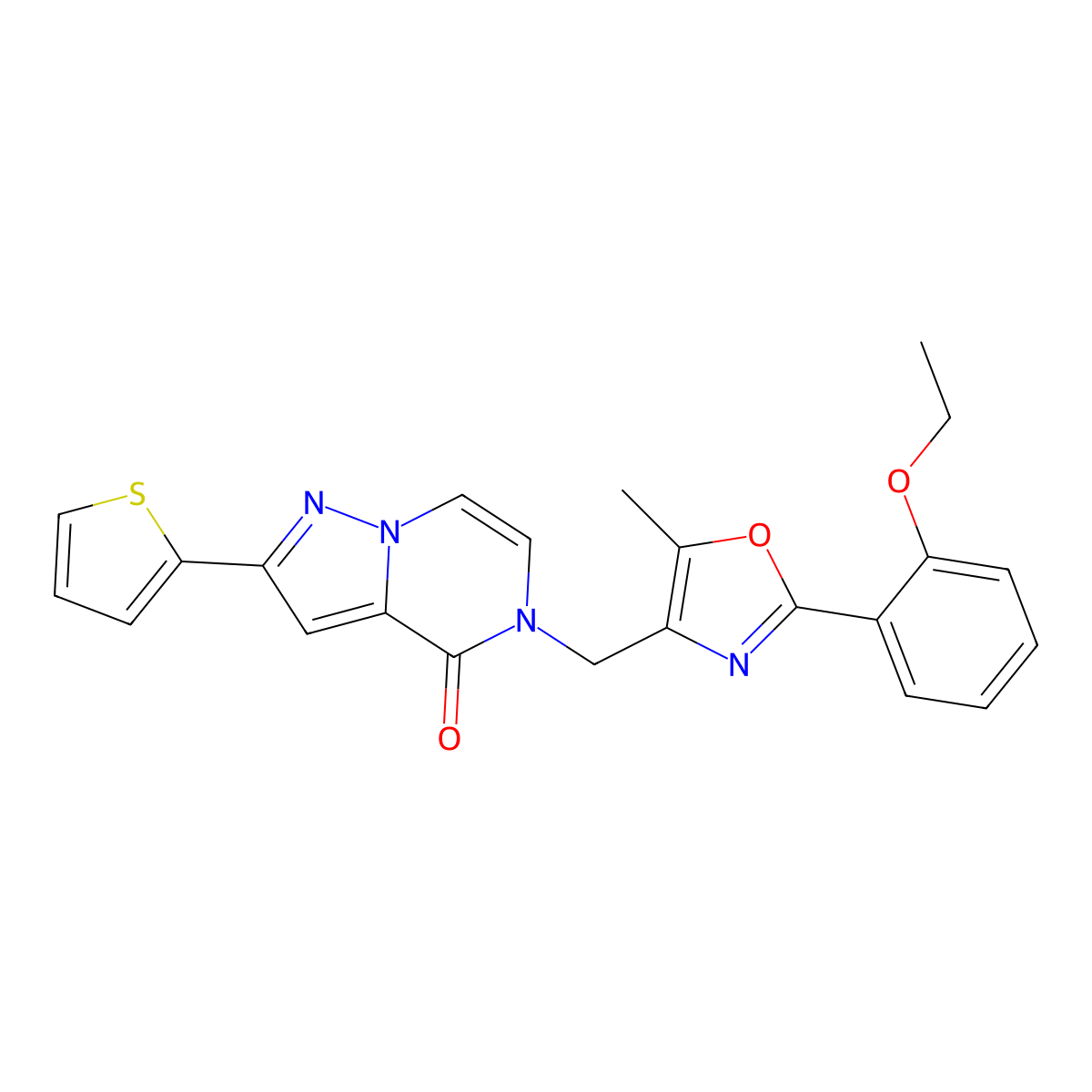 5-((2-(2-ethoxyphenyl)-5-methyloxazol-4-yl)methyl)-2-(thiophen-2-yl)pyrazolo[1,5-a]pyrazin-4(5H)-one molecular structure, CAS 1358222-74-8