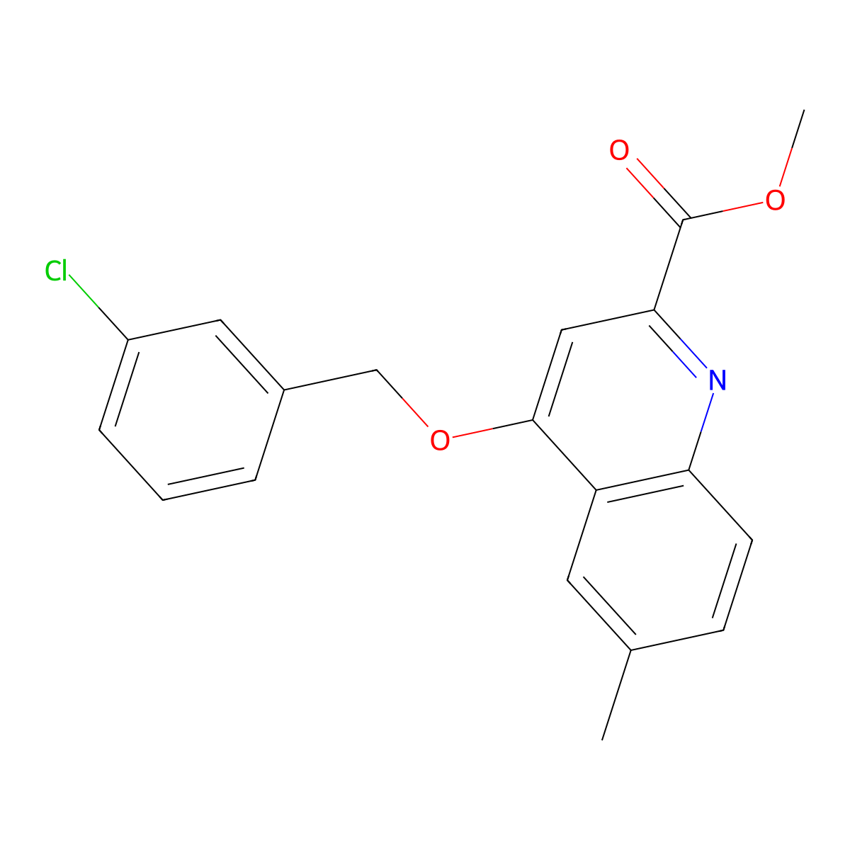 Methyl 4-[(3-chlorophenyl)methoxy]-6-methylquinoline-2-carboxylate molecular structure, CAS 1358223-54-7