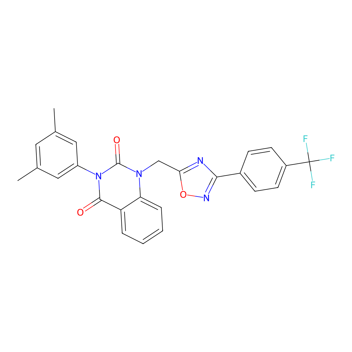 3-(3,5-dimethylphenyl)-1-((3-(4-(trifluoromethyl)phenyl)-1,2,4-oxadiazol-5-yl)methyl)quinazoline-2,4(1H,3H)-dione molecular structure, CAS 1358223-74-1