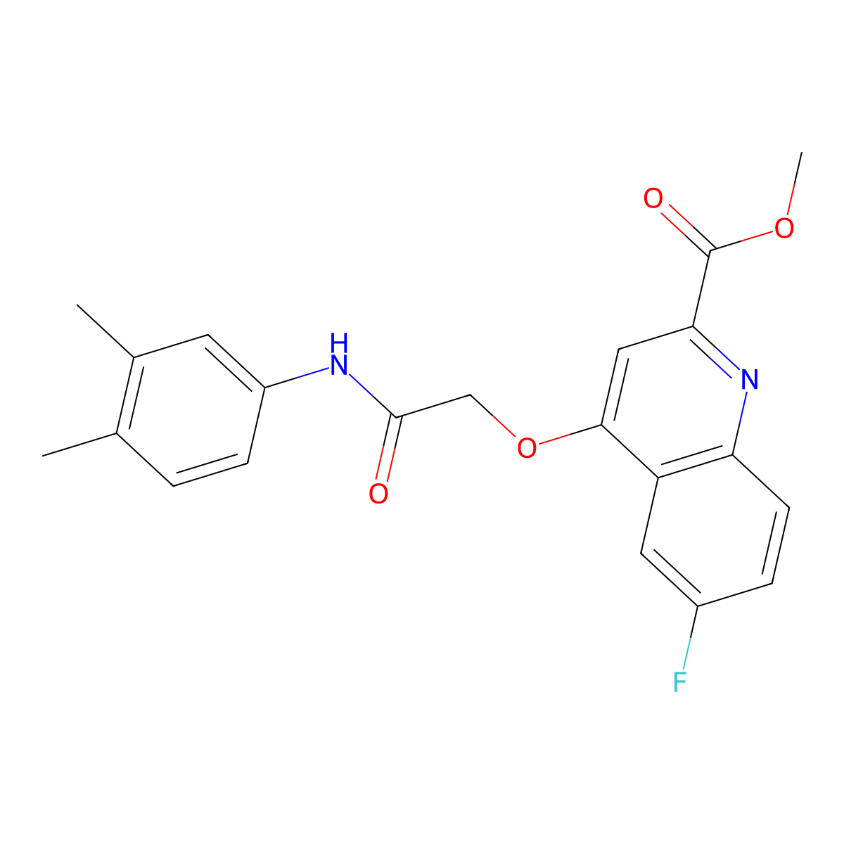 Methyl 4-{[(3,4-dimethylphenyl)carbamoyl]methoxy}-6-fluoroquinoline-2-carboxylate molecular structure, CAS 1358224-36-8