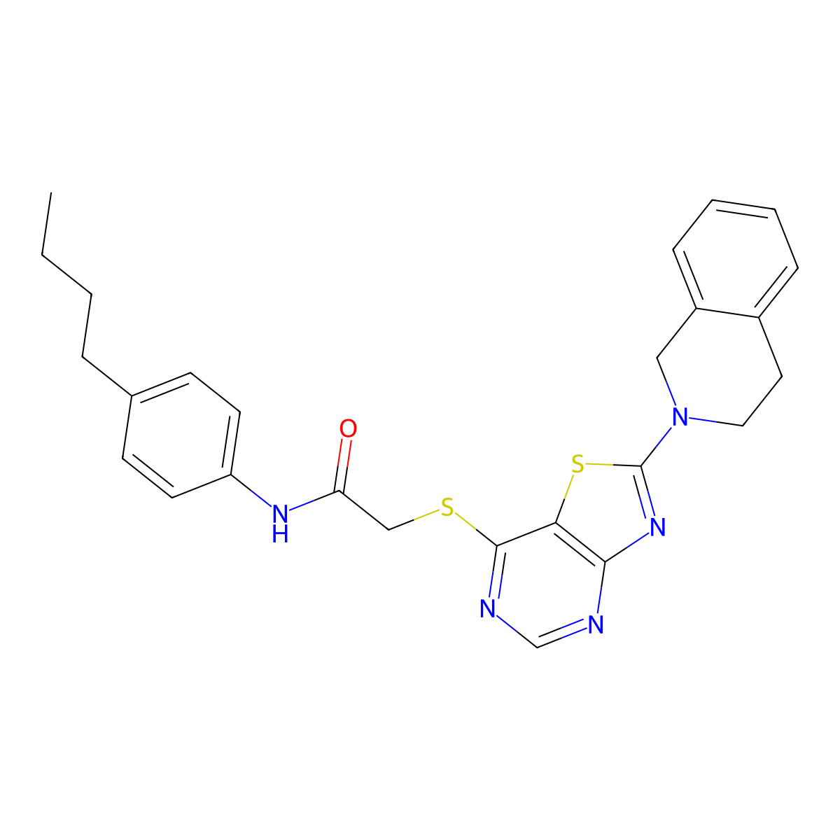 N-(4-butylphenyl)-2-((2-(3,4-dihydroisoquinolin-2(1H)-yl)thiazolo[4,5-d]pyrimidin-7-yl)thio)acetamide molecular structure, CAS 1358224-58-4