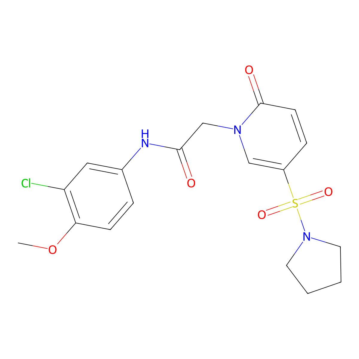 N-(3-chloro-4-methoxyphenyl)-2-[2-oxo-5-(pyrrolidine-1-sulfonyl)-1,2-dihydropyridin-1-yl]acetamide molecular structure, CAS 1358227-22-1
