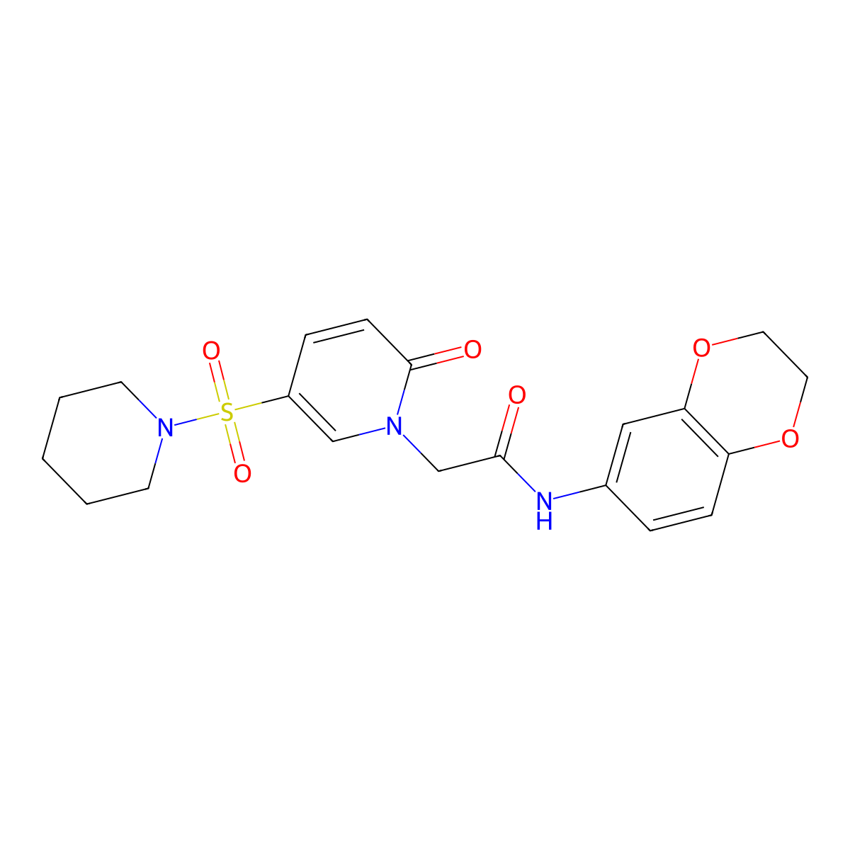 N-(2,3-dihydro-1,4-benzodioxin-6-yl)-2-[2-oxo-5-(piperidine-1-sulfonyl)-1,2-dihydropyridin-1-yl]acetamide molecular structure, CAS 1358227-32-3