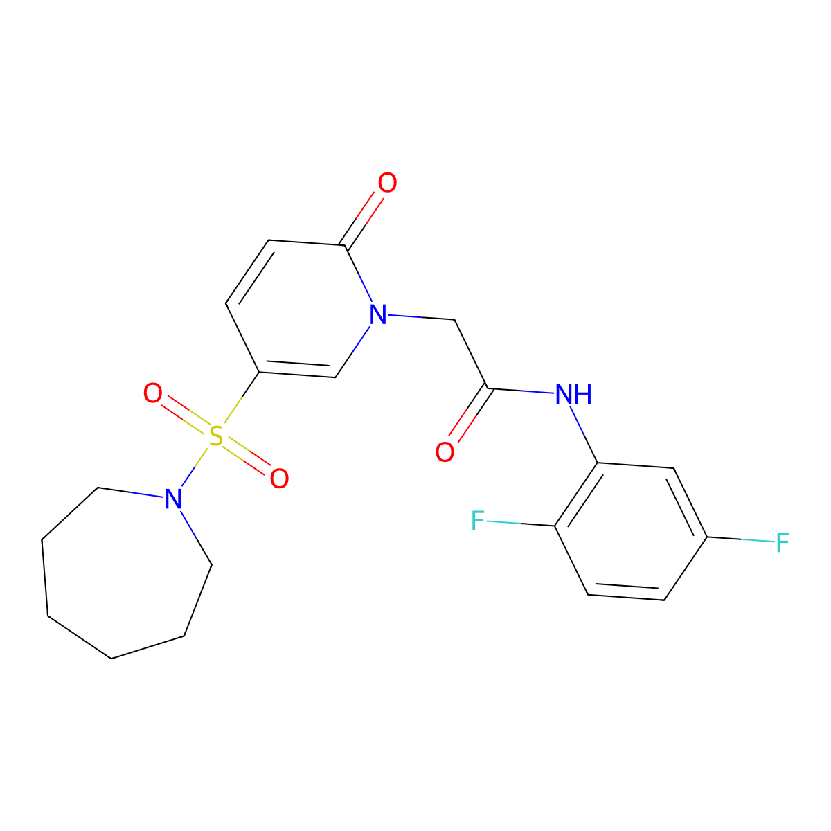 2-[5-(azepane-1-sulfonyl)-2-oxo-1,2-dihydropyridin-1-yl]-N-(2,5-difluorophenyl)acetamide molecular structure, CAS 1358227-52-7
