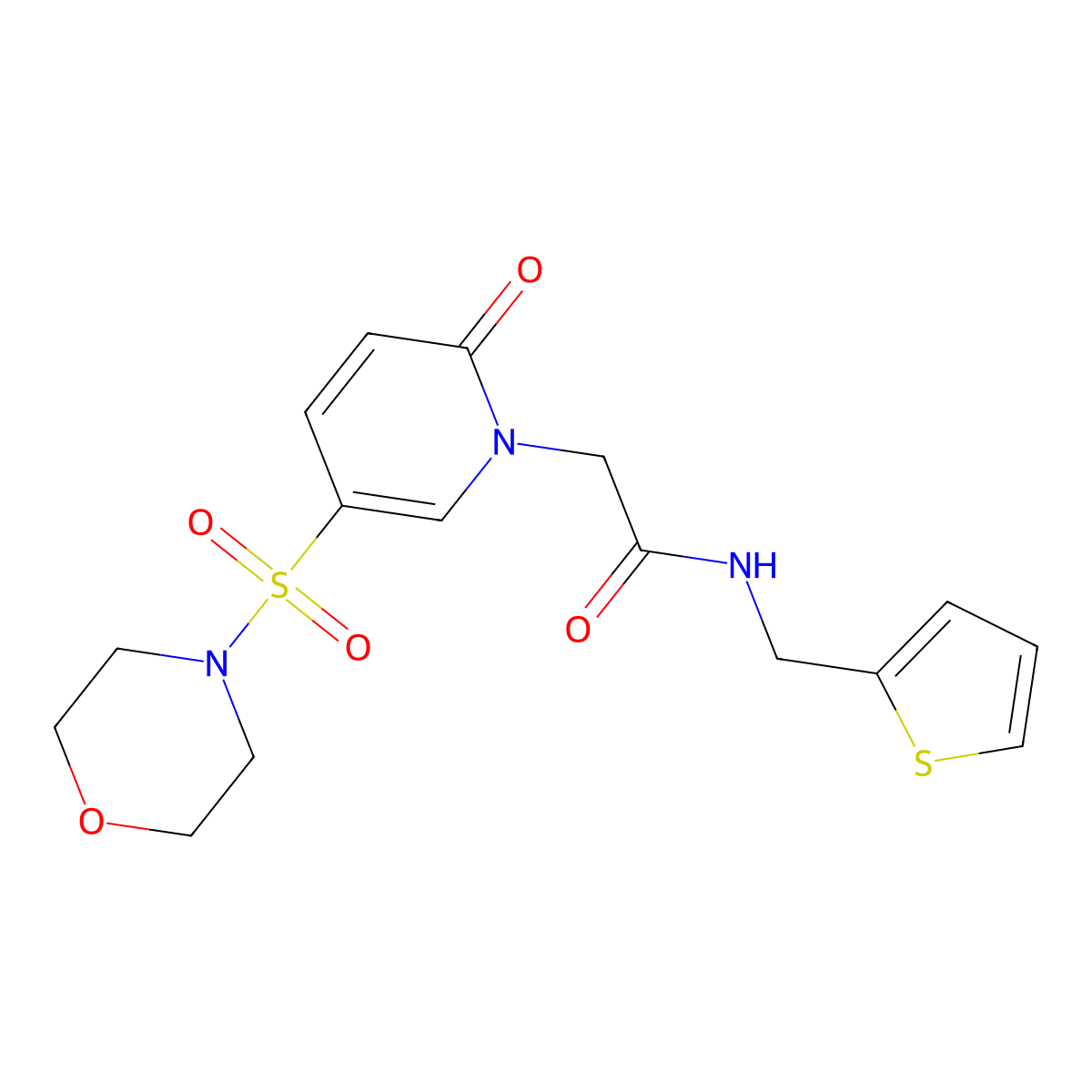 2-[5-(morpholine-4-sulfonyl)-2-oxo-1,2-dihydropyridin-1-yl]-N-[(thiophen-2-yl)methyl]acetamide molecular structure, CAS 1358227-68-5
