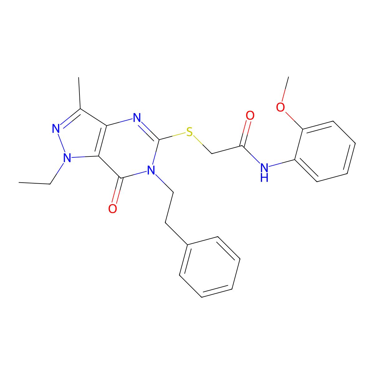 2-((1-ethyl-3-methyl-7-oxo-6-phenethyl-6,7-dihydro-1H-pyrazolo[4,3-d]pyrimidin-5-yl)thio)-N-(2-methoxyphenyl)acetamide molecular structure, CAS 1358233-27-8