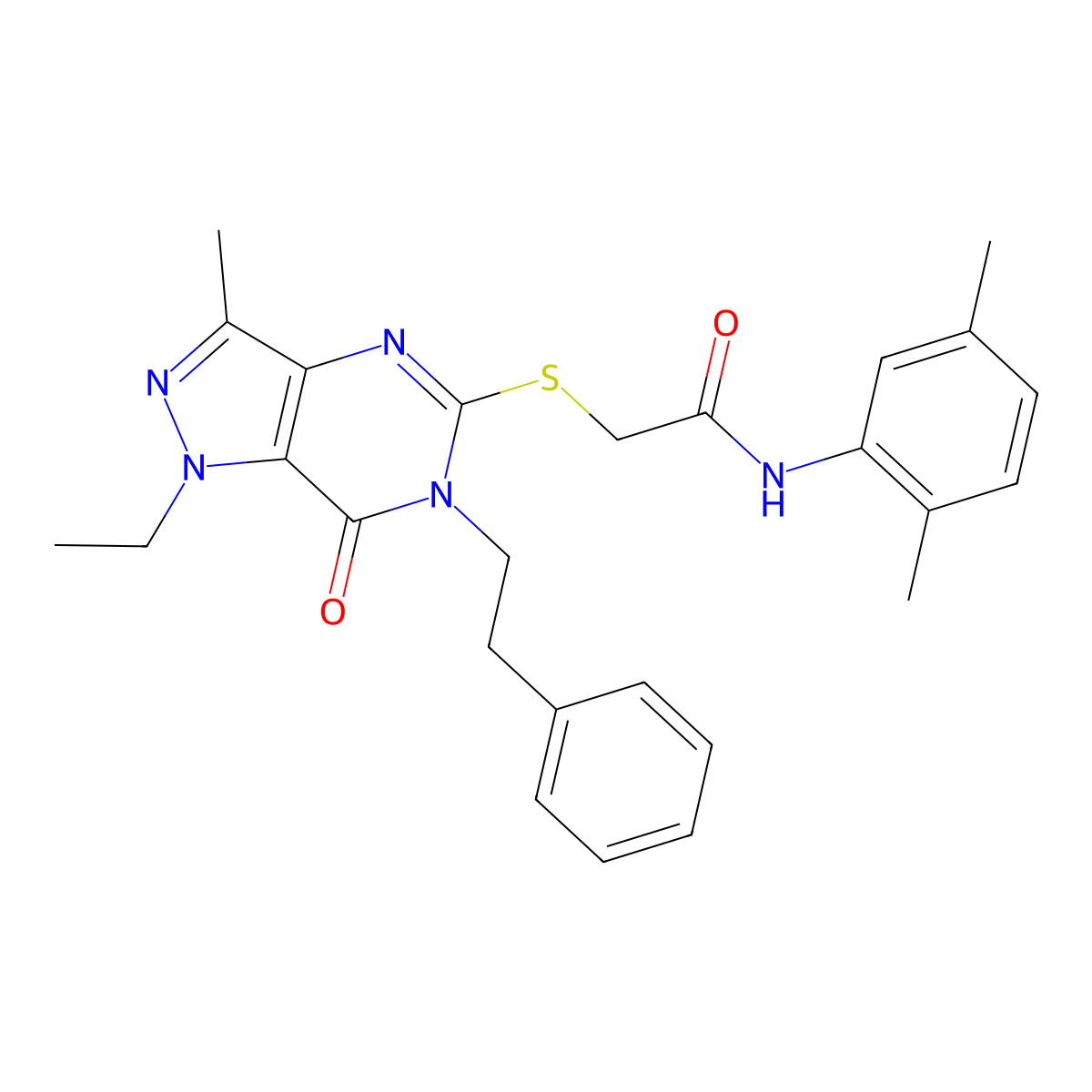 N-(2,5-dimethylphenyl)-2-{[1-ethyl-3-methyl-7-oxo-6-(2-phenylethyl)-1H,6H,7H-pyrazolo[4,3-d]pyrimidin-5-yl]sulfanyl}acetamide molecular structure, CAS 1358233-38-1