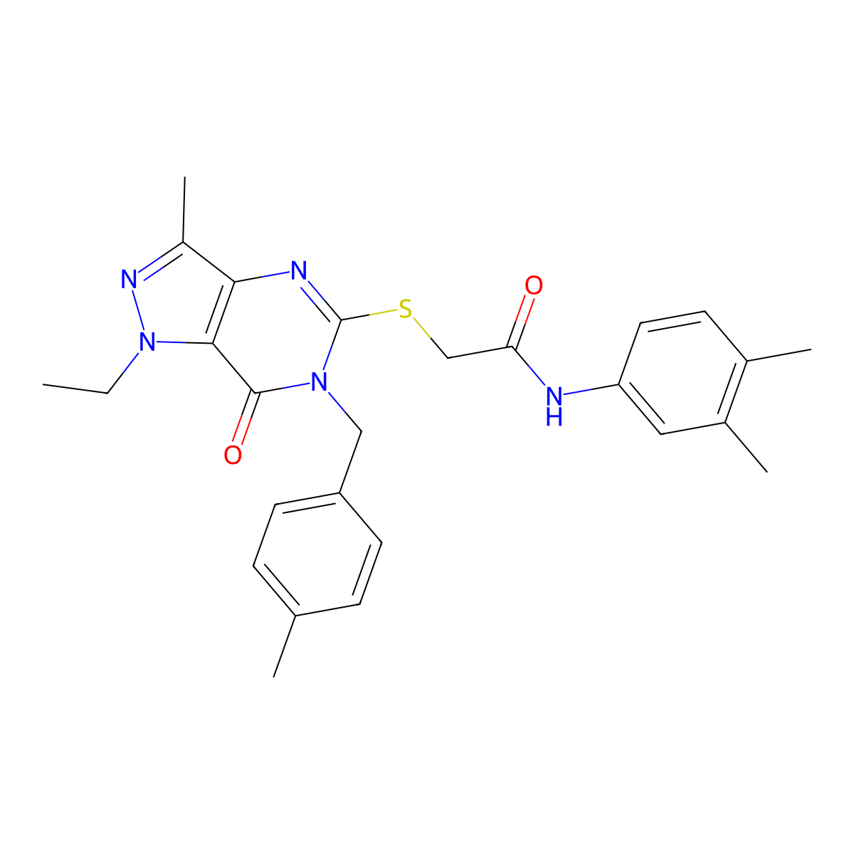 N-(3,4-dimethylphenyl)-2-({1-ethyl-3-methyl-6-[(4-methylphenyl)methyl]-7-oxo-1H,6H,7H-pyrazolo[4,3-d]pyrimidin-5-yl}sulfanyl)acetamide molecular structure, CAS 1358233-73-4