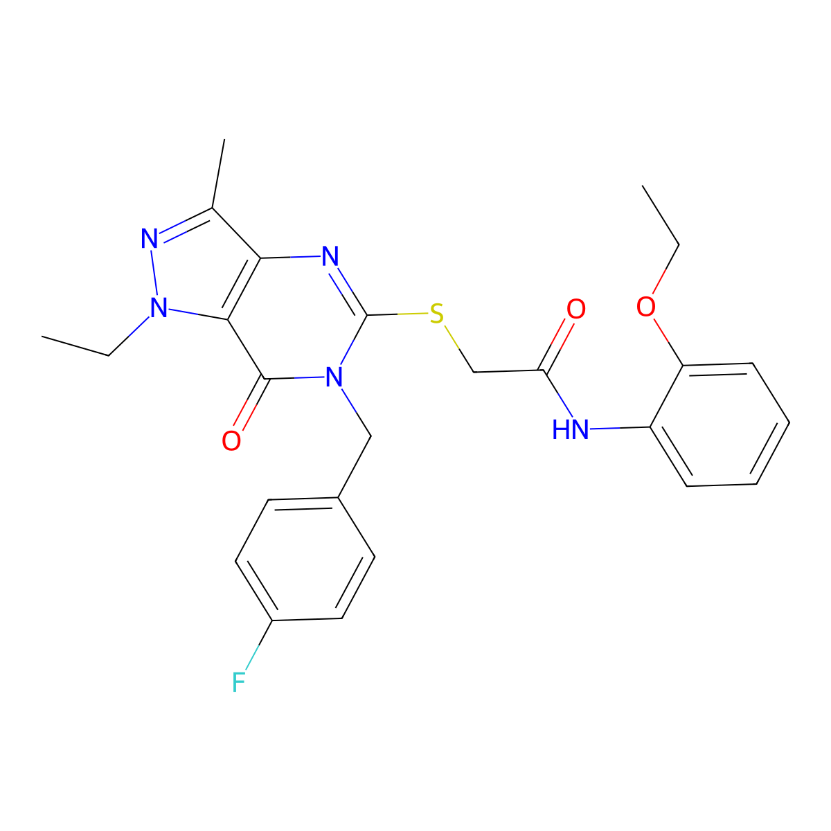 N-(2-ethoxyphenyl)-2-((1-ethyl-6-(4-fluorobenzyl)-3-methyl-7-oxo-6,7-dihydro-1H-pyrazolo[4,3-d]pyrimidin-5-yl)thio)acetamide molecular structure, CAS 1358234-51-1