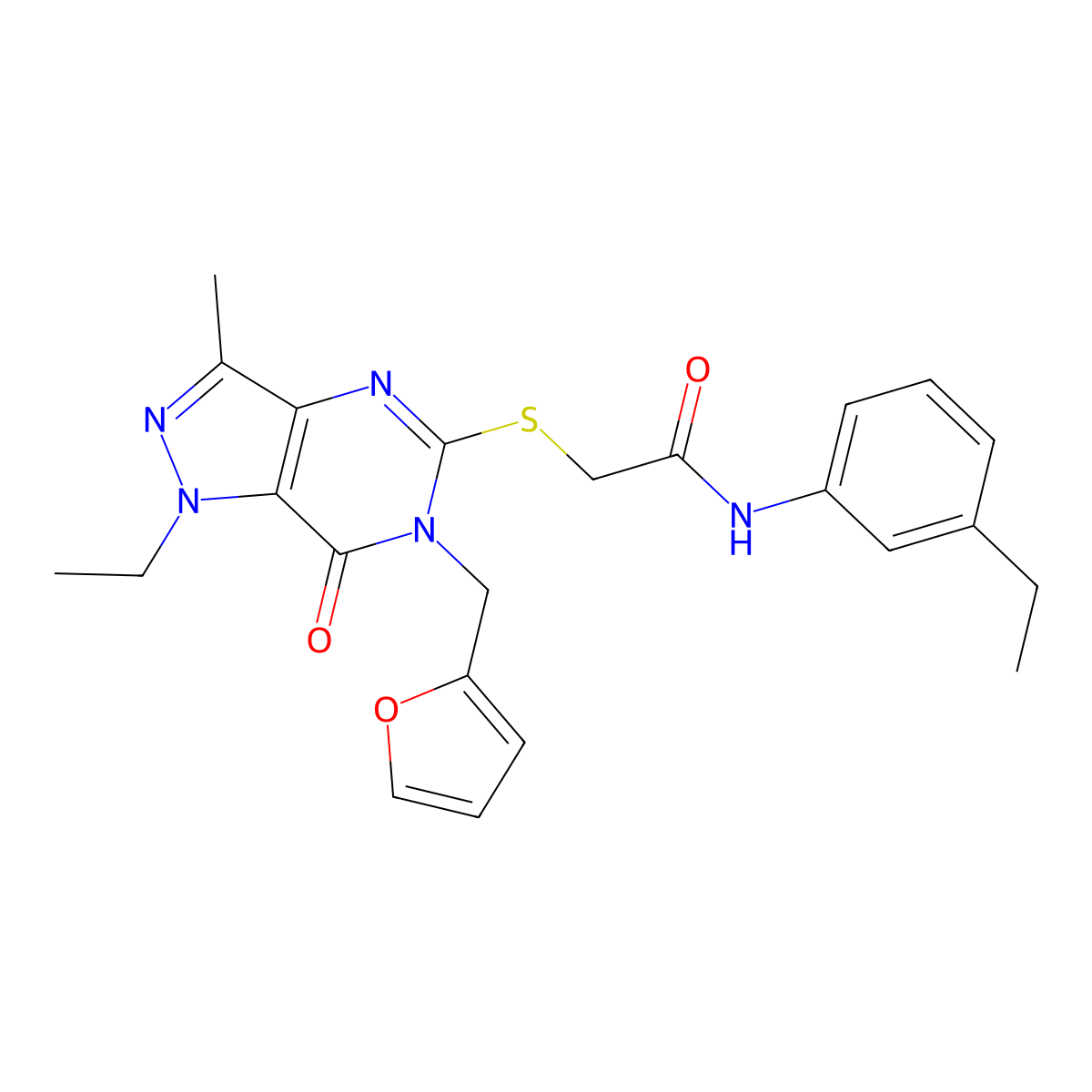 2-((1-ethyl-6-(furan-2-ylmethyl)-3-methyl-7-oxo-6,7-dihydro-1H-pyrazolo[4,3-d]pyrimidin-5-yl)thio)-N-(3-ethylphenyl)acetamide molecular structure, CAS 1358234-77-1