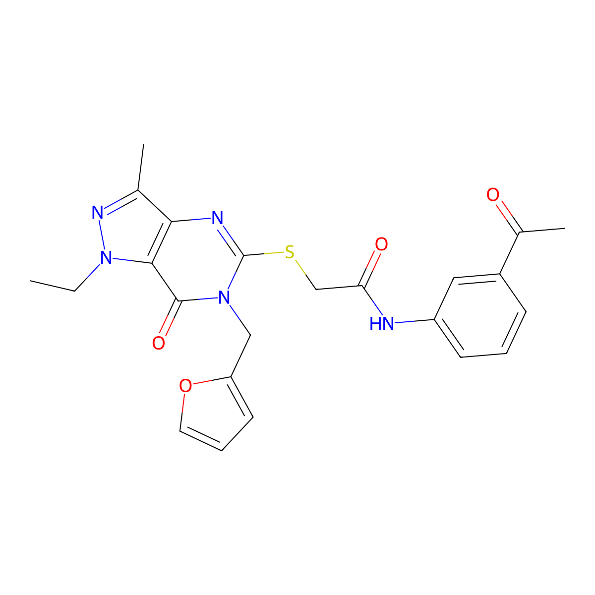 N-(3-acetylphenyl)-2-((1-ethyl-6-(furan-2-ylmethyl)-3-methyl-7-oxo-6,7-dihydro-1H-pyrazolo[4,3-d]pyrimidin-5-yl)thio)acetamide molecular structure, CAS 1358234-82-8