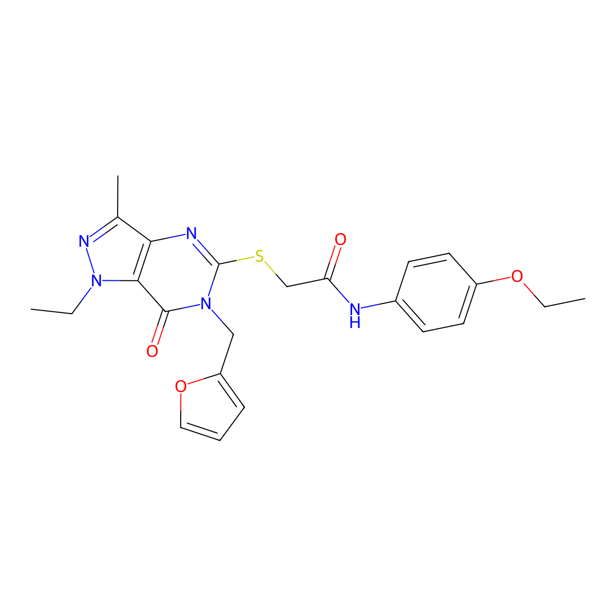 N-(4-ethoxyphenyl)-2-((1-ethyl-6-(furan-2-ylmethyl)-3-methyl-7-oxo-6,7-dihydro-1H-pyrazolo[4,3-d]pyrimidin-5-yl)thio)acetamide molecular structure, CAS 1358234-89-5
