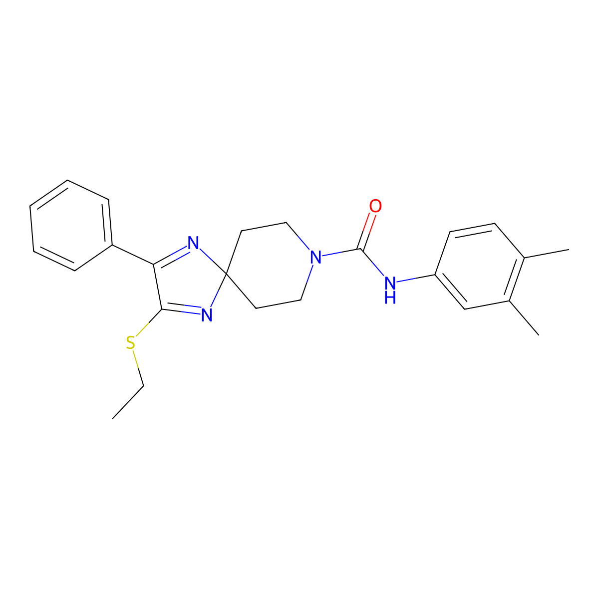 N-(3,4-dimethylphenyl)-2-(ethylthio)-3-phenyl-1,4,8-triazaspiro[4.5]deca-1,3-diene-8-carboxamide molecular structure, CAS 1358235-34-3