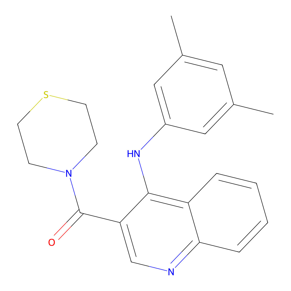 (4-((3,5-Dimethylphenyl)amino)quinolin-3-yl)(thiomorpholino)methanone molecular structure, CAS 1358236-32-4