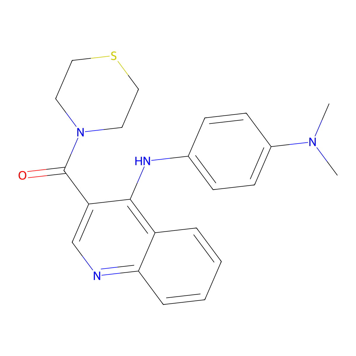 (4-((4-(Dimethylamino)phenyl)amino)quinolin-3-yl)(thiomorpholino)methanone molecular structure, CAS 1358236-34-6