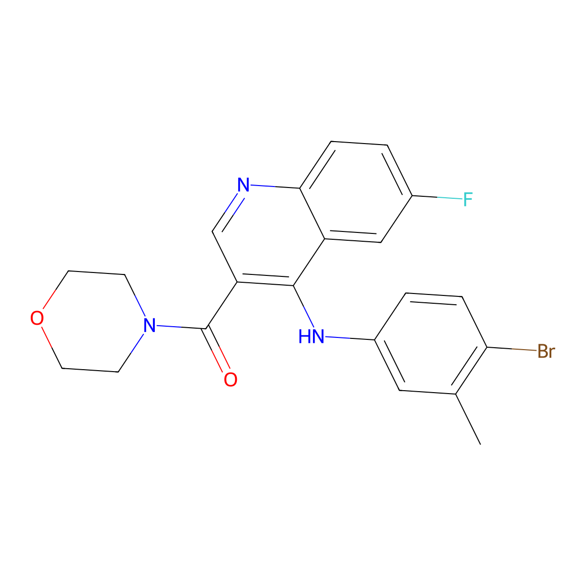 (4-((4-Bromo-3-methylphenyl)amino)-6-fluoroquinolin-3-yl)(morpholino)methanone molecular structure, CAS 1358236-59-5