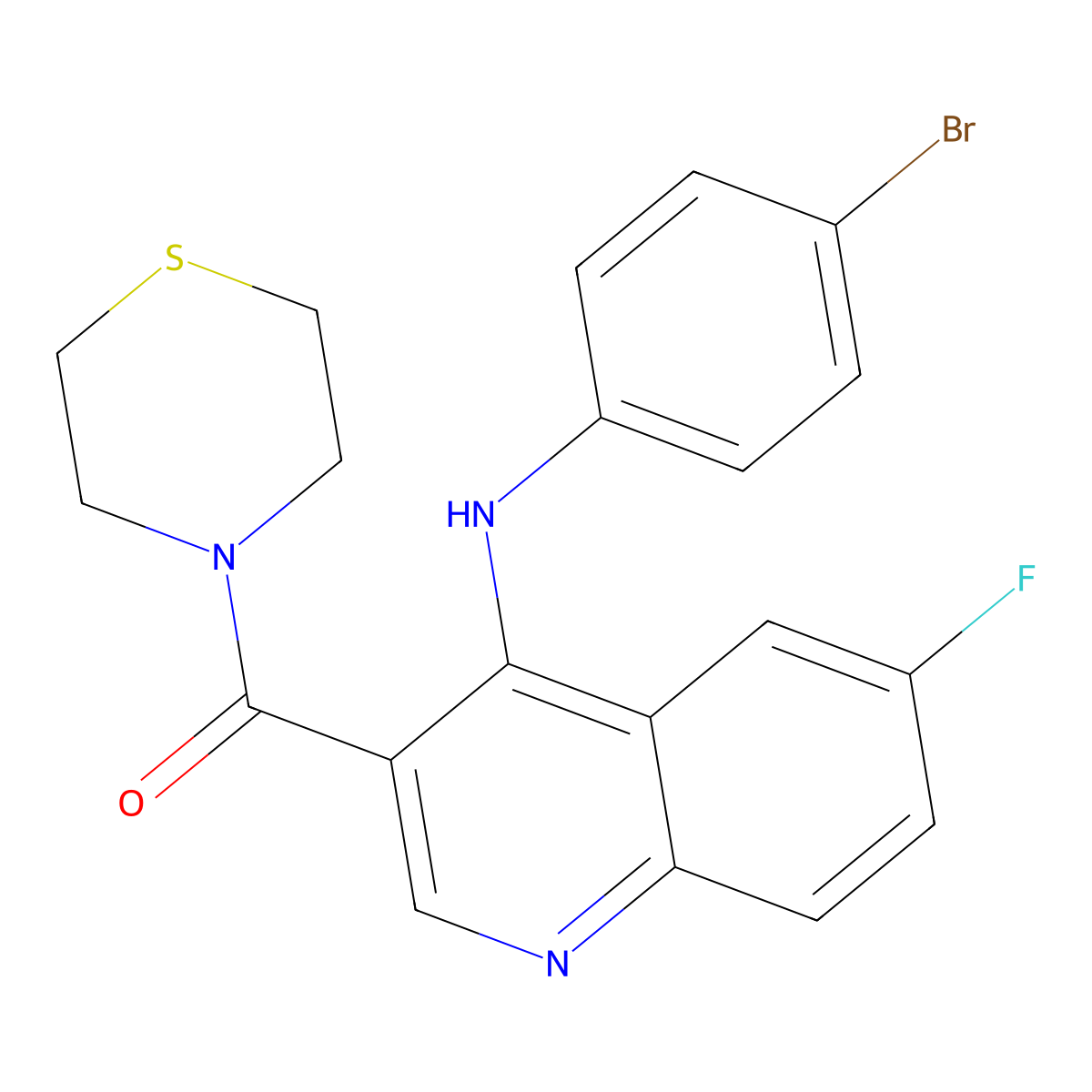 (4-((4-Bromophenyl)amino)-6-fluoroquinolin-3-yl)(thiomorpholino)methanone molecular structure, CAS 1358236-64-2