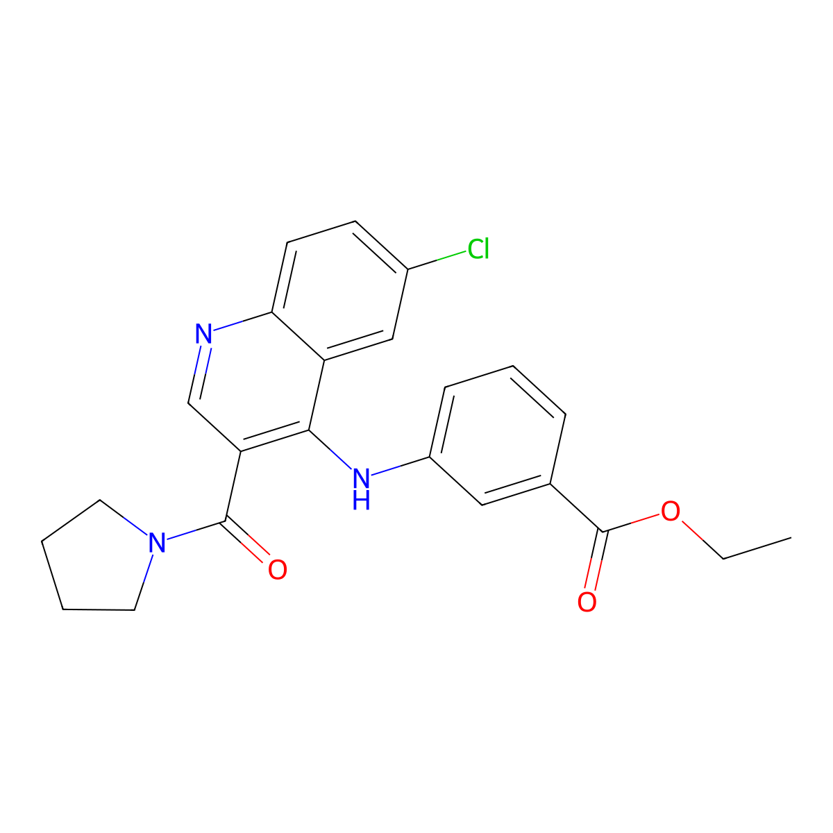 Ethyl 3-{[6-chloro-3-(pyrrolidine-1-carbonyl)quinolin-4-YL]amino}benzoate molecular structure, CAS 1358236-84-6