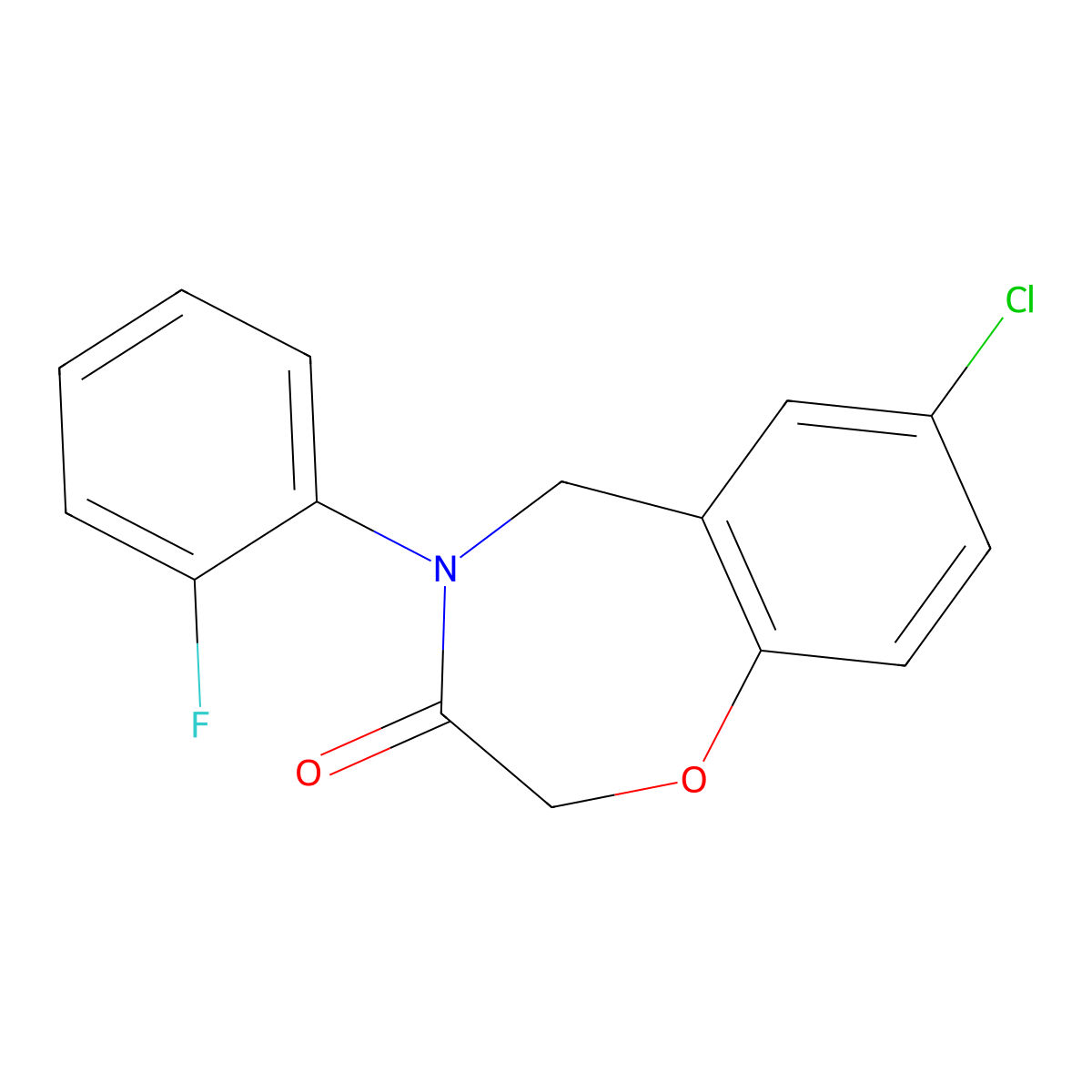 7-chloro-4-(2-fluorophenyl)-4,5-dihydro-1,4-benzoxazepin-3(2H)-one molecular structure, CAS 1358243-27-2