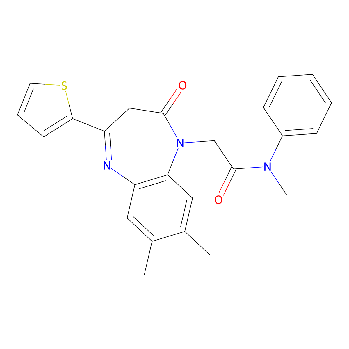2-[7,8-dimethyl-2-oxo-4-(thiophen-2-yl)-2,3-dihydro-1H-1,5-benzodiazepin-1-yl]-N-methyl-N-phenylacetamide molecular structure, CAS 1358243-87-4