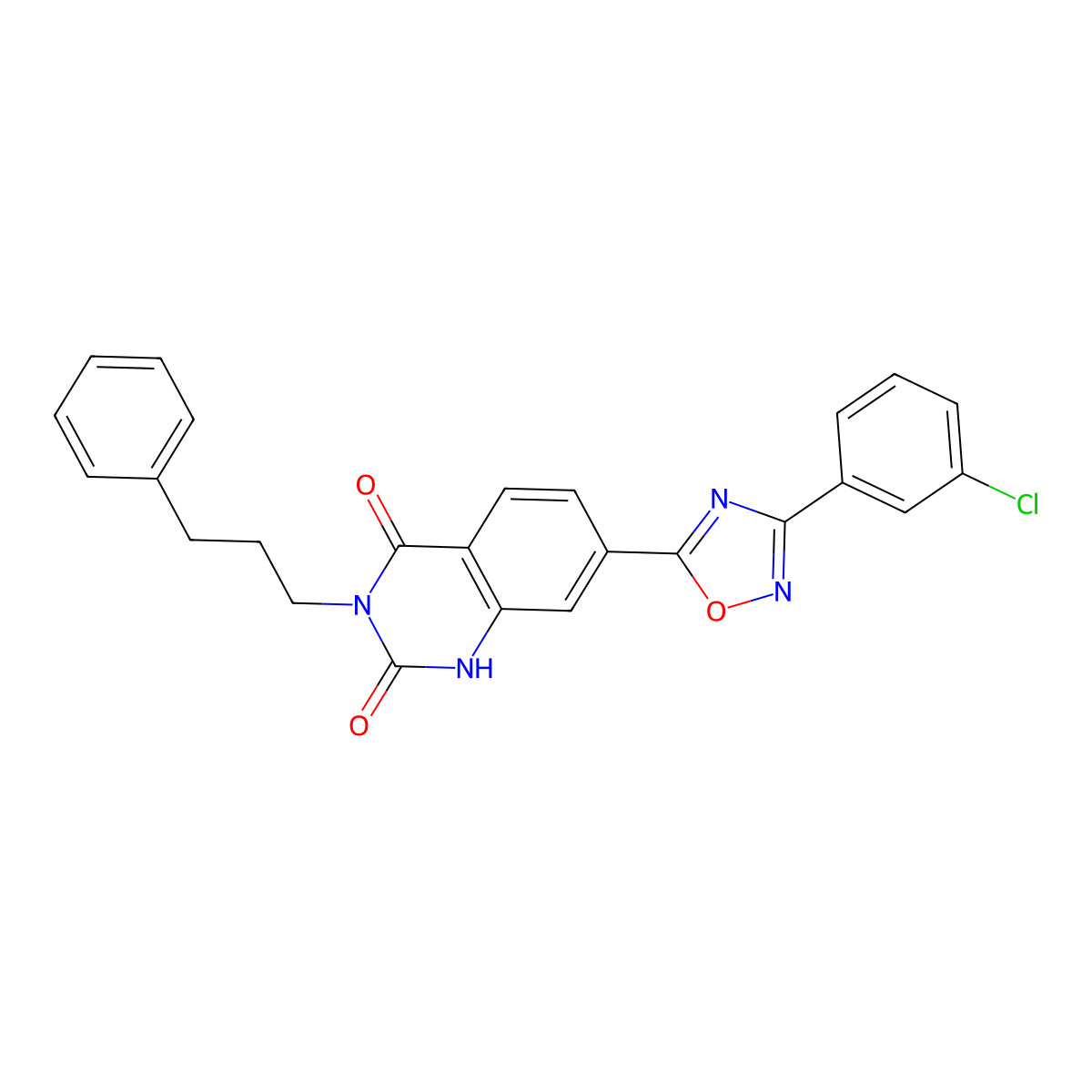 7-(3-(3-chlorophenyl)-1,2,4-oxadiazol-5-yl)-3-(3-phenylpropyl)quinazoline-2,4(1H,3H)-dione molecular structure, CAS 1358245-58-5