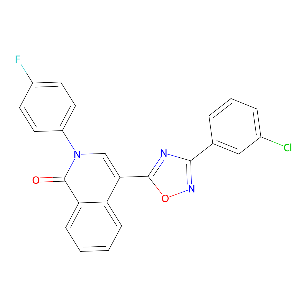 4-(3-(3-chlorophenyl)-1,2,4-oxadiazol-5-yl)-2-(4-fluorophenyl)isoquinolin-1(2H)-one molecular structure, CAS 1358246-33-9