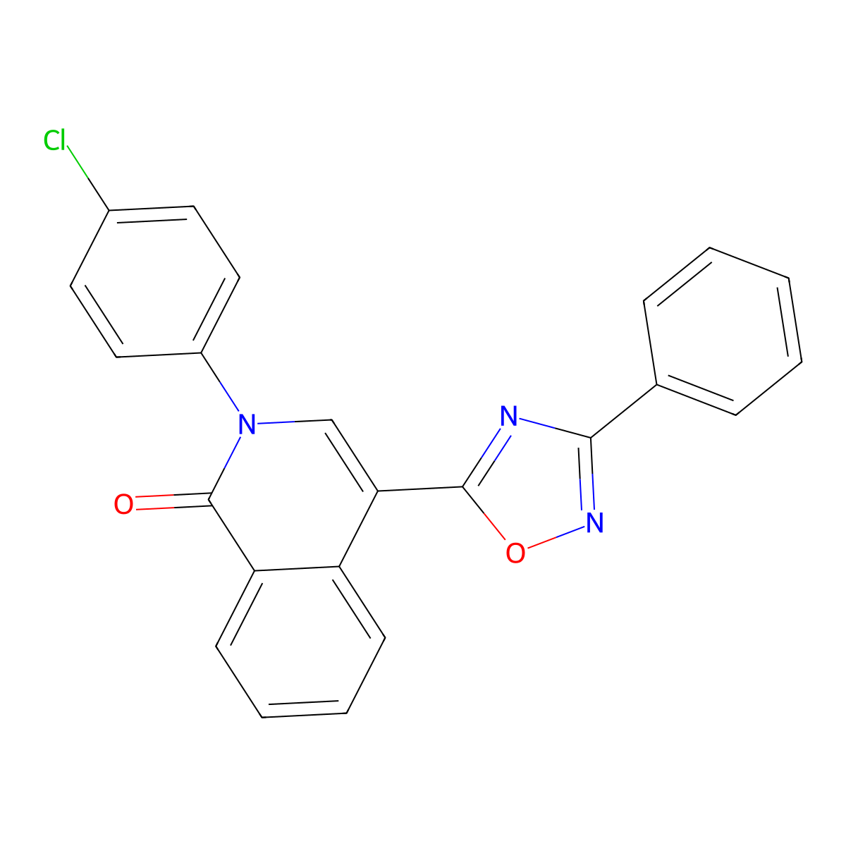2-(4-chlorophenyl)-4-(3-phenyl-1,2,4-oxadiazol-5-yl)isoquinolin-1(2H)-one molecular structure, CAS 1358246-37-3