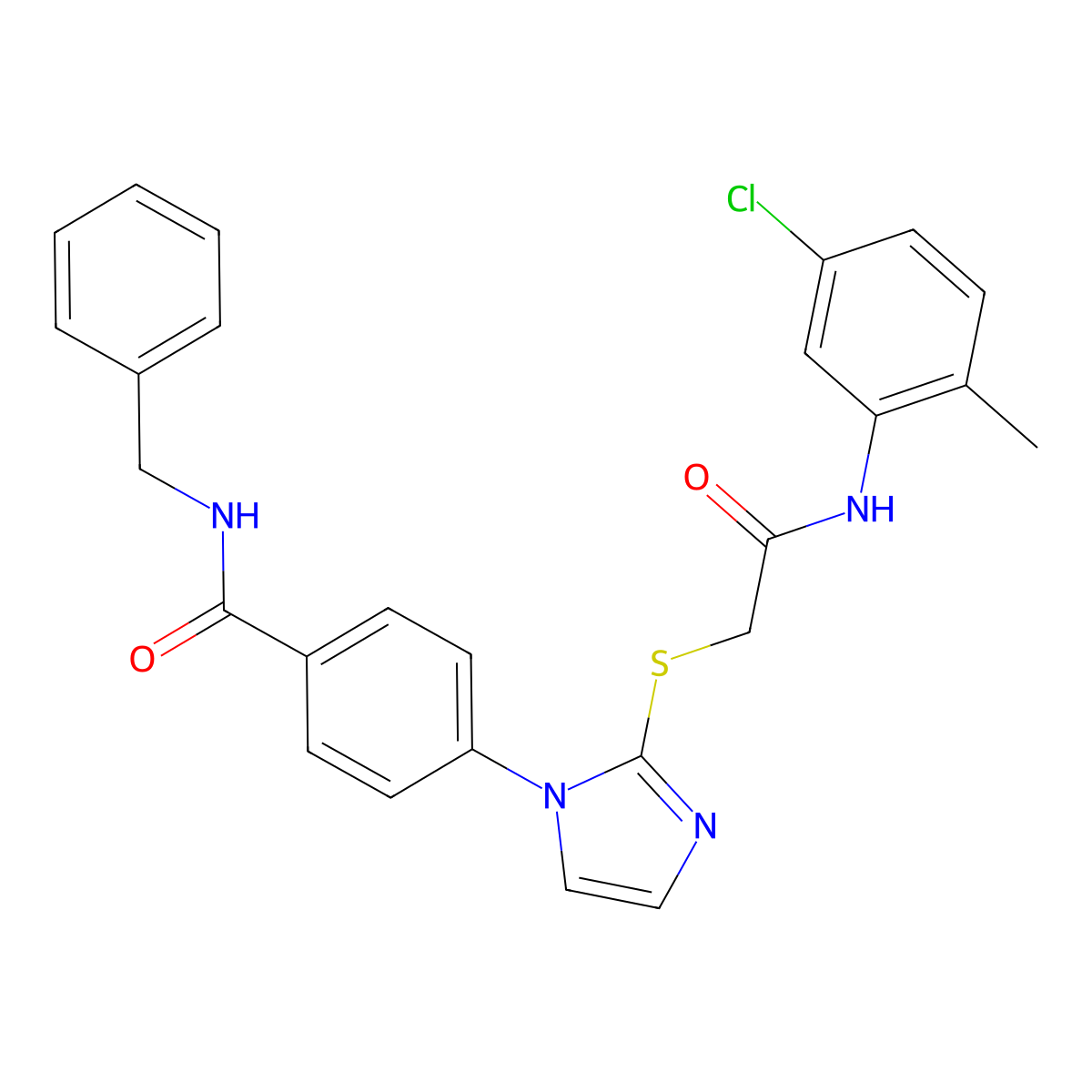N-benzyl-4-[2-({[(5-chloro-2-methylphenyl)carbamoyl]methyl}sulfanyl)-1H-imidazol-1-yl]benzamide molecular structure, CAS 1358246-50-0