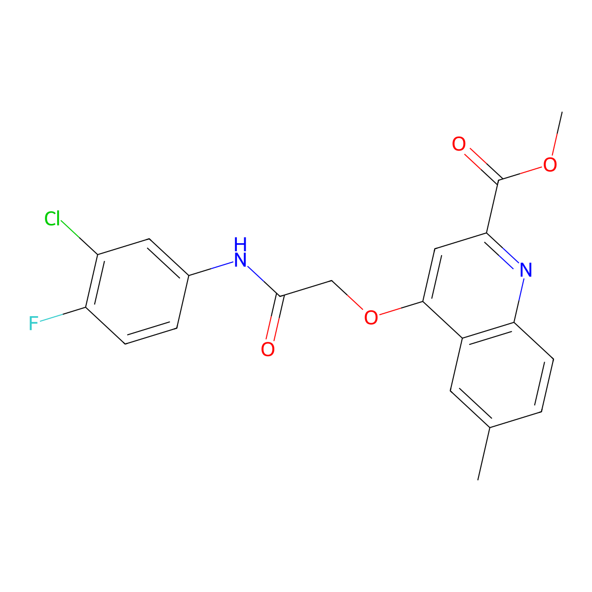 Methyl 4-{[(3-chloro-4-fluorophenyl)carbamoyl]methoxy}-6-methylquinoline-2-carboxylate molecular structure, CAS 1358247-41-2