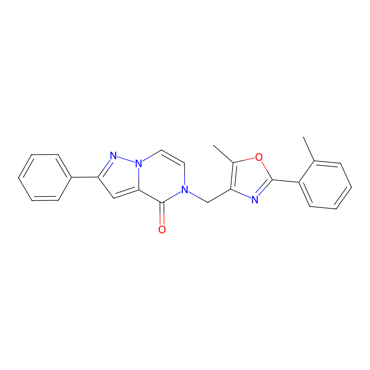 5-((5-methyl-2-(o-tolyl)oxazol-4-yl)methyl)-2-phenylpyrazolo[1,5-a]pyrazin-4(5H)-one molecular structure, CAS 1358253-33-4