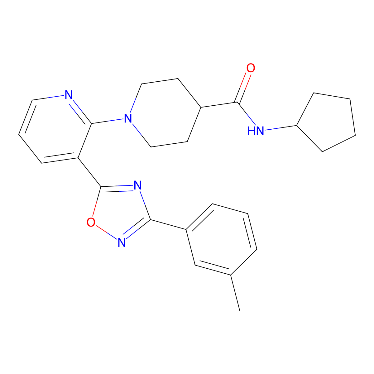 N-Cyclopentyl-1-{3-[3-(3-methylphenyl)-1,2,4-oxadiazol-5-YL]pyridin-2-YL}piperidine-4-carboxamide molecular structure, CAS 1358255-08-9