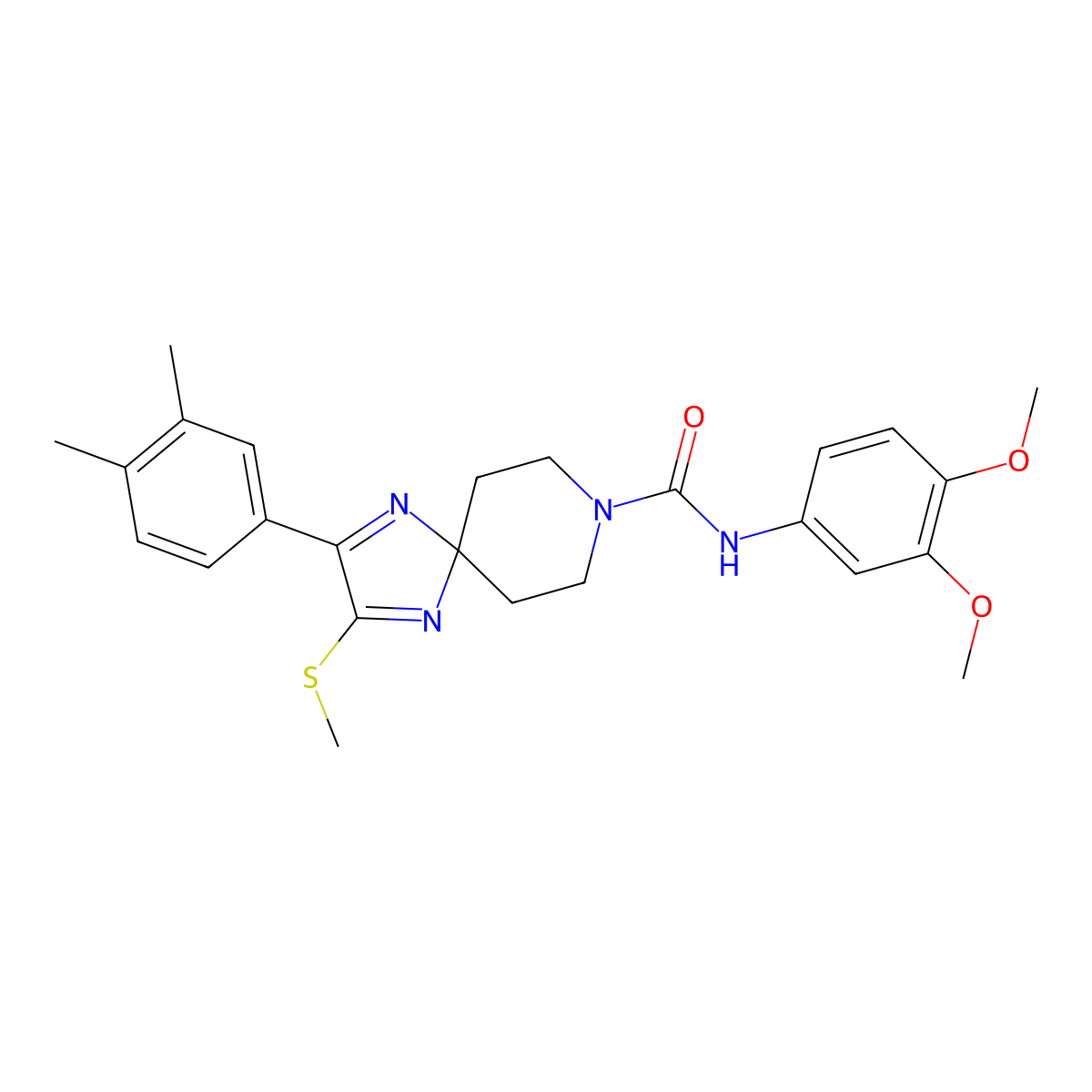 N-(3,4-dimethoxyphenyl)-2-(3,4-dimethylphenyl)-3-(methylthio)-1,4,8-triazaspiro[4.5]deca-1,3-diene-8-carboxamide molecular structure, CAS 1358262-77-7