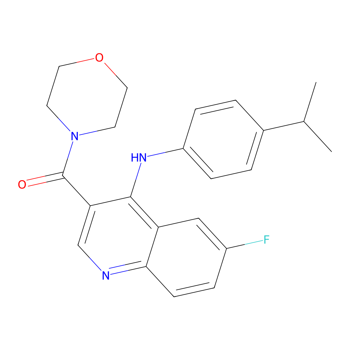 (6-Fluoro-4-((4-isopropylphenyl)amino)quinolin-3-yl)(morpholino)methanone molecular structure, CAS 1358266-79-1