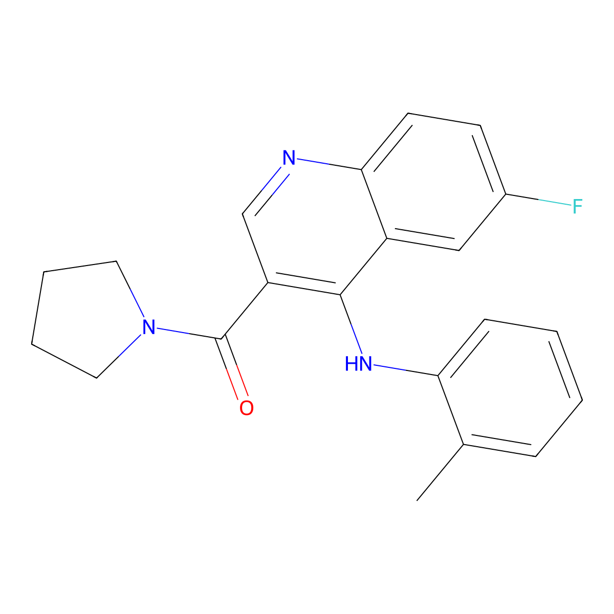 (6-Fluoro-4-(o-tolylamino)quinolin-3-yl)(pyrrolidin-1-yl)methanone molecular structure, CAS 1358266-93-9