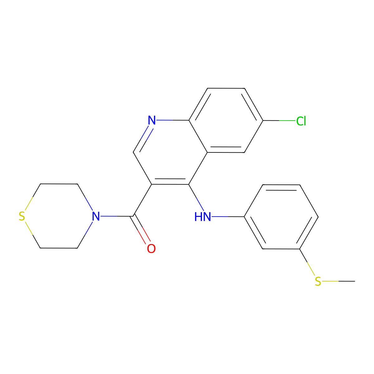 (6-Chloro-4-((3-(methylthio)phenyl)amino)quinolin-3-yl)(thiomorpholino)methanone molecular structure, CAS 1358267-14-7