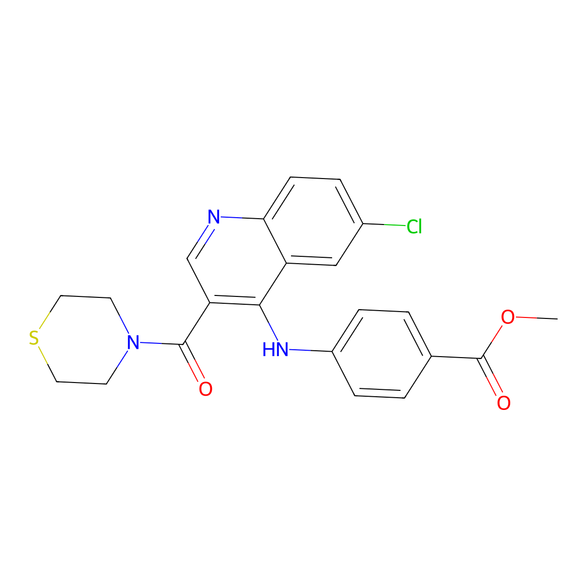Methyl 4-{[6-chloro-3-(thiomorpholine-4-carbonyl)quinolin-4-YL]amino}benzoate molecular structure, CAS 1358267-16-9