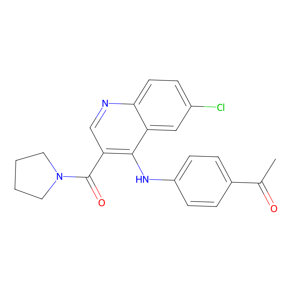 1-(4-((6-Chloro-3-(pyrrolidine-1-carbonyl)quinolin-4-yl)amino)phenyl)ethanone molecular structure, CAS 1358267-24-9