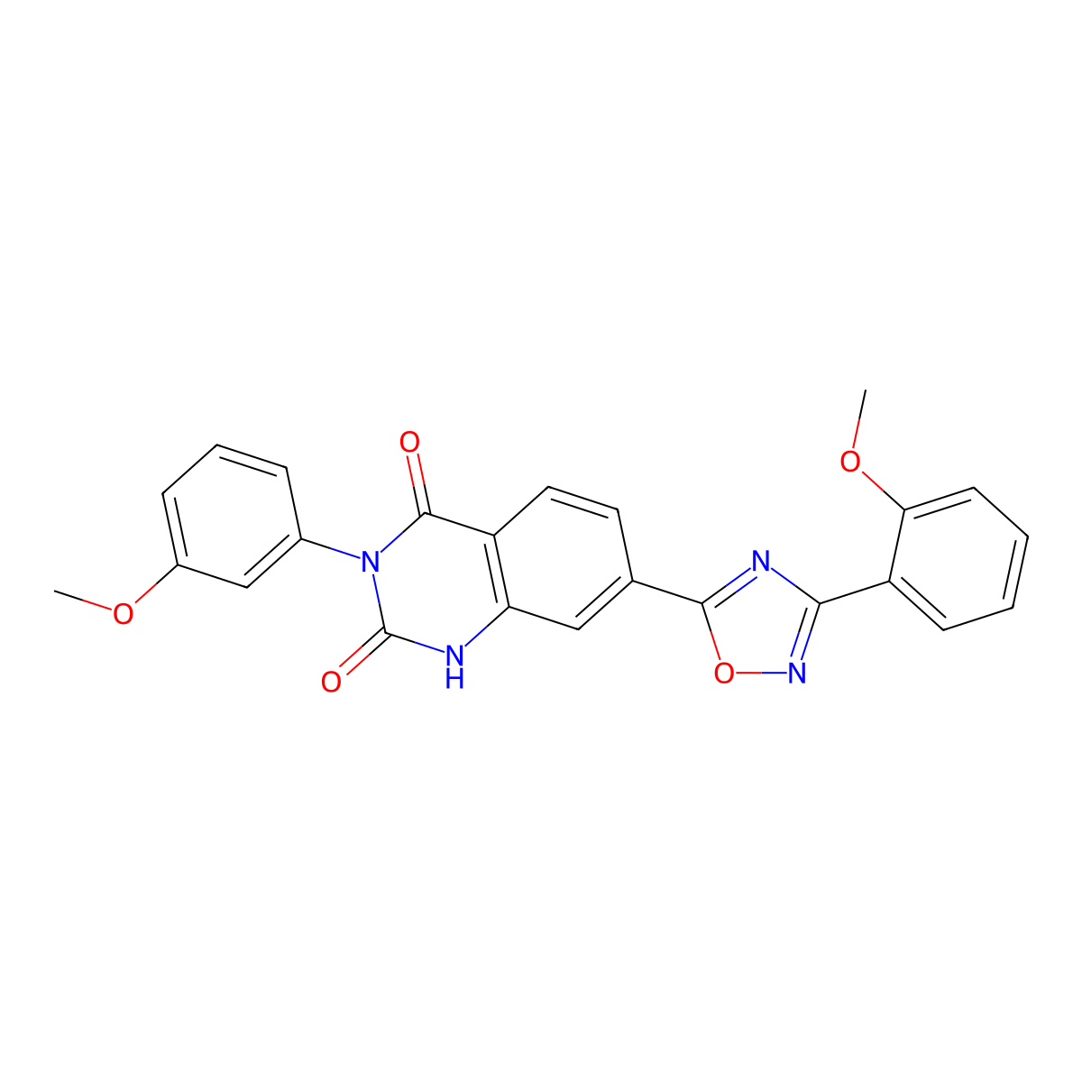 3-(3-methoxyphenyl)-7-(3-(2-methoxyphenyl)-1,2,4-oxadiazol-5-yl)quinazoline-2,4(1H,3H)-dione molecular structure, CAS 1358273-98-9
