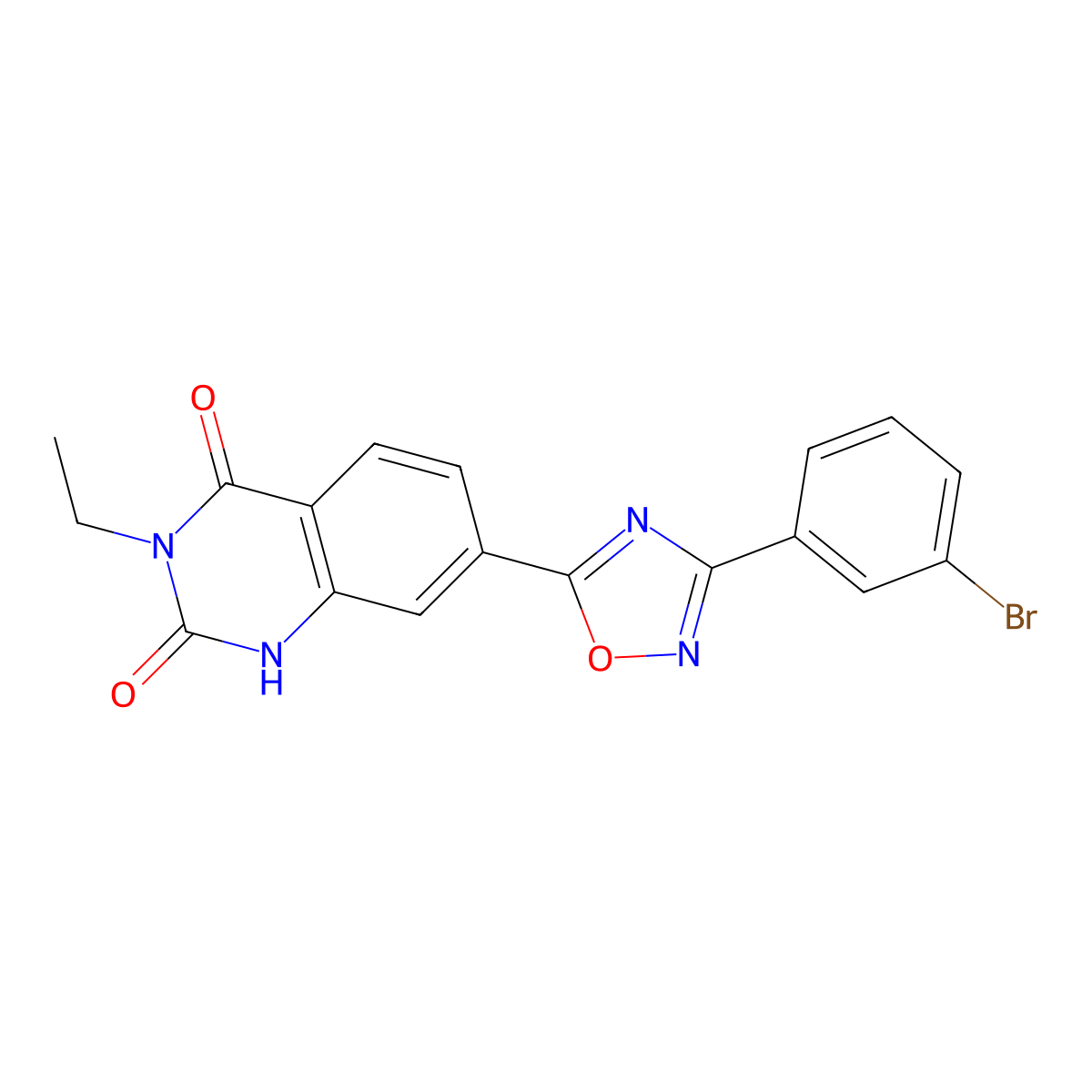 7-(3-(3-bromophenyl)-1,2,4-oxadiazol-5-yl)-3-ethylquinazoline-2,4(1H,3H)-dione molecular structure, CAS 1358274-19-7