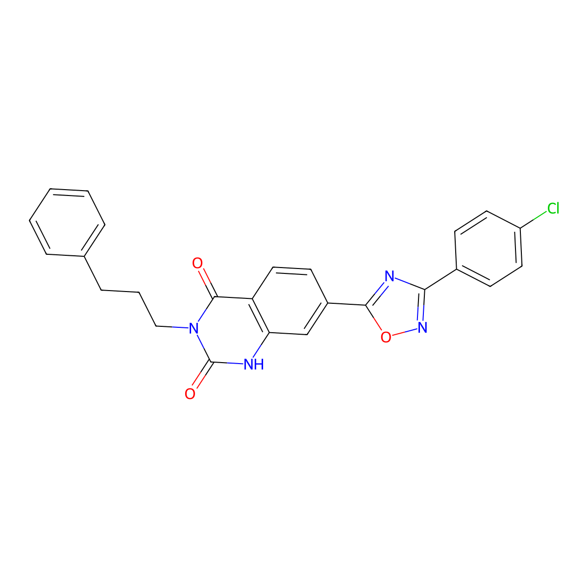 7-(3-(4-chlorophenyl)-1,2,4-oxadiazol-5-yl)-3-(3-phenylpropyl)quinazoline-2,4(1H,3H)-dione molecular structure, CAS 1358274-28-8