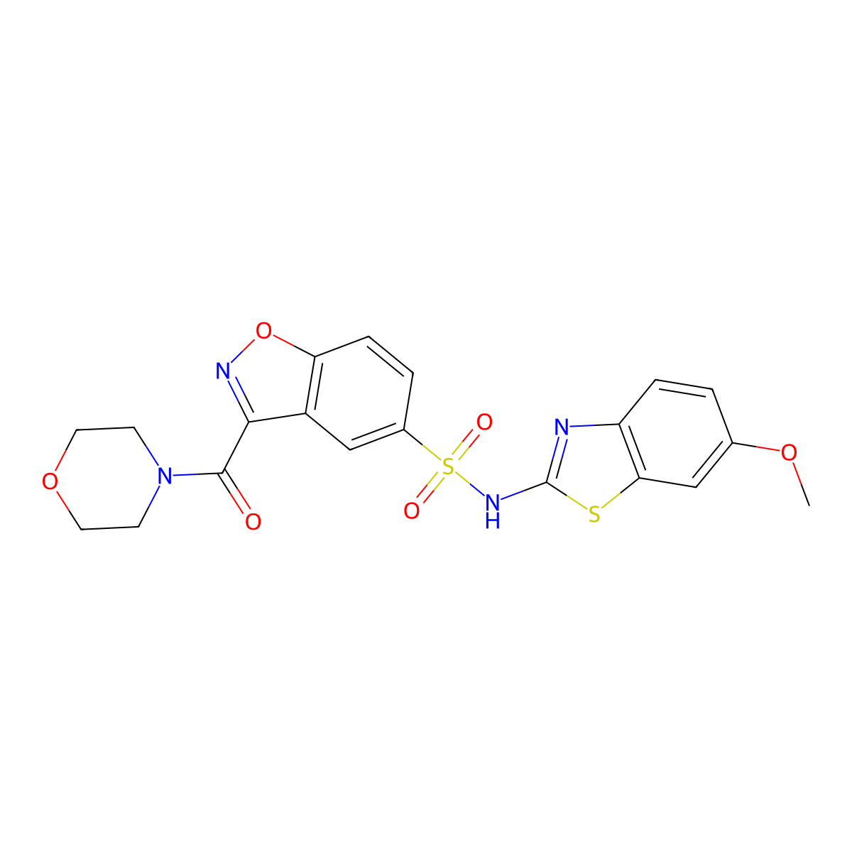 N-(6-Methoxy-1,3-benzothiazol-2-YL)-3-(morpholine-4-carbonyl)-1,2-benzoxazole-5-sulfonamide molecular structure, CAS 1358276-83-1