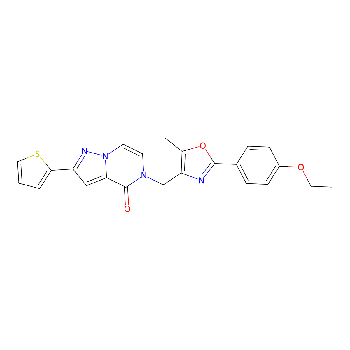 5-((2-(4-ethoxyphenyl)-5-methyloxazol-4-yl)methyl)-2-(thiophen-2-yl)pyrazolo[1,5-a]pyrazin-4(5H)-one molecular structure, CAS 1358281-05-6