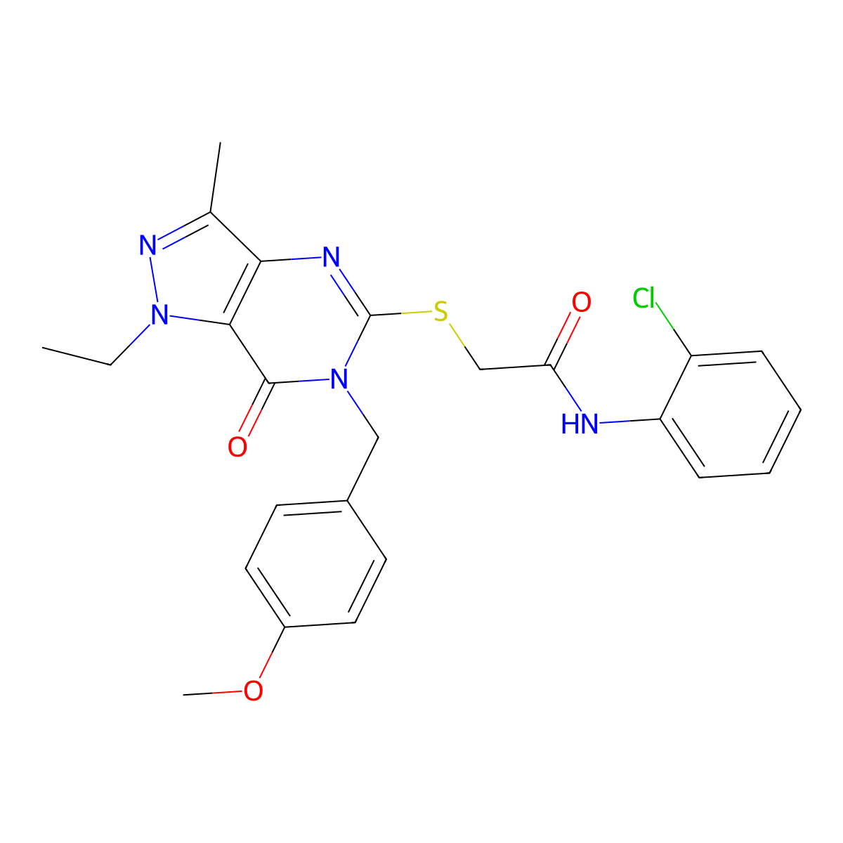 N-(2-chlorophenyl)-2-({1-ethyl-6-[(4-methoxyphenyl)methyl]-3-methyl-7-oxo-1H,6H,7H-pyrazolo[4,3-d]pyrimidin-5-yl}sulfanyl)acetamide molecular structure, CAS 1358282-35-5