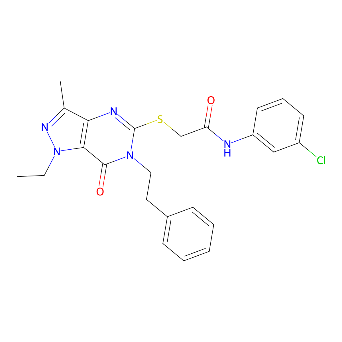 N-(3-chlorophenyl)-2-((1-ethyl-3-methyl-7-oxo-6-phenethyl-6,7-dihydro-1H-pyrazolo[4,3-d]pyrimidin-5-yl)thio)acetamide molecular structure, CAS 1358286-49-3