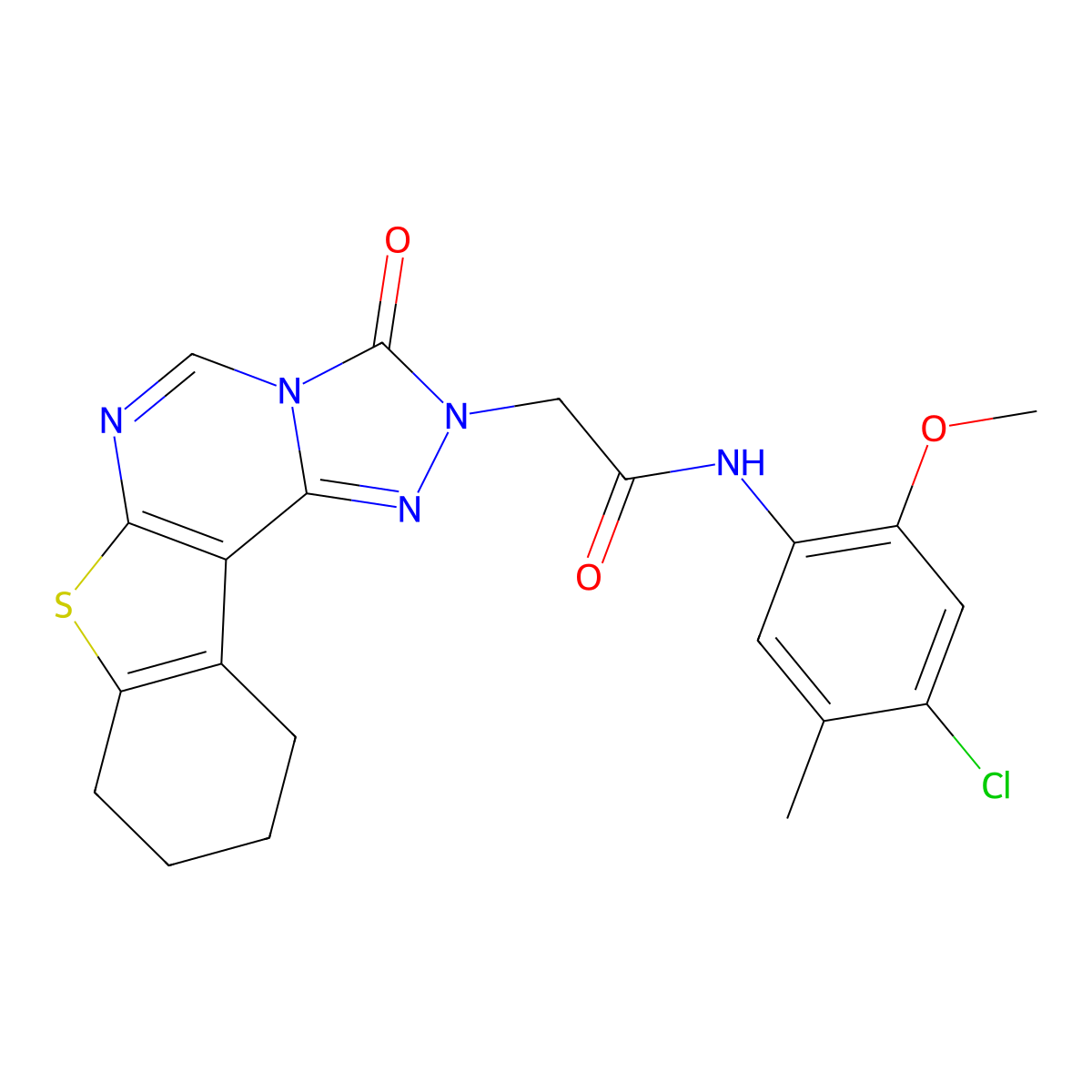 N-(4-chloro-2-methoxy-5-methylphenyl)-2-(3-oxo-8,9,10,11-tetrahydro[1]benzothieno[3,2-e][1,2,4]triazolo[4,3-c]pyrimidin-2(3H)-yl)acetamide molecular structure, CAS 1358290-66-0