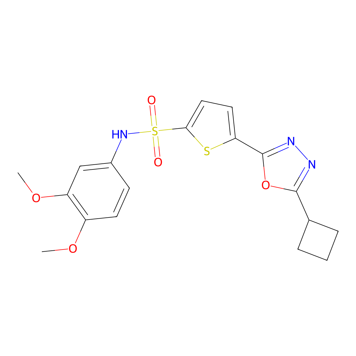 5-(5-cyclobutyl-1,3,4-oxadiazol-2-yl)-N-(3,4-dimethoxyphenyl)thiophene-2-sulfonamide molecular structure, CAS 1358291-04-9