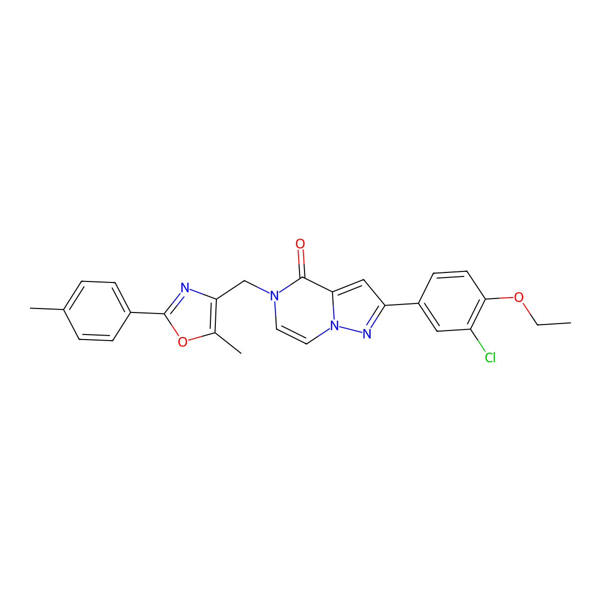 2-(3-chloro-4-ethoxyphenyl)-5-((5-methyl-2-(p-tolyl)oxazol-4-yl)methyl)pyrazolo[1,5-a]pyrazin-4(5H)-one molecular structure, CAS 1358303-61-3