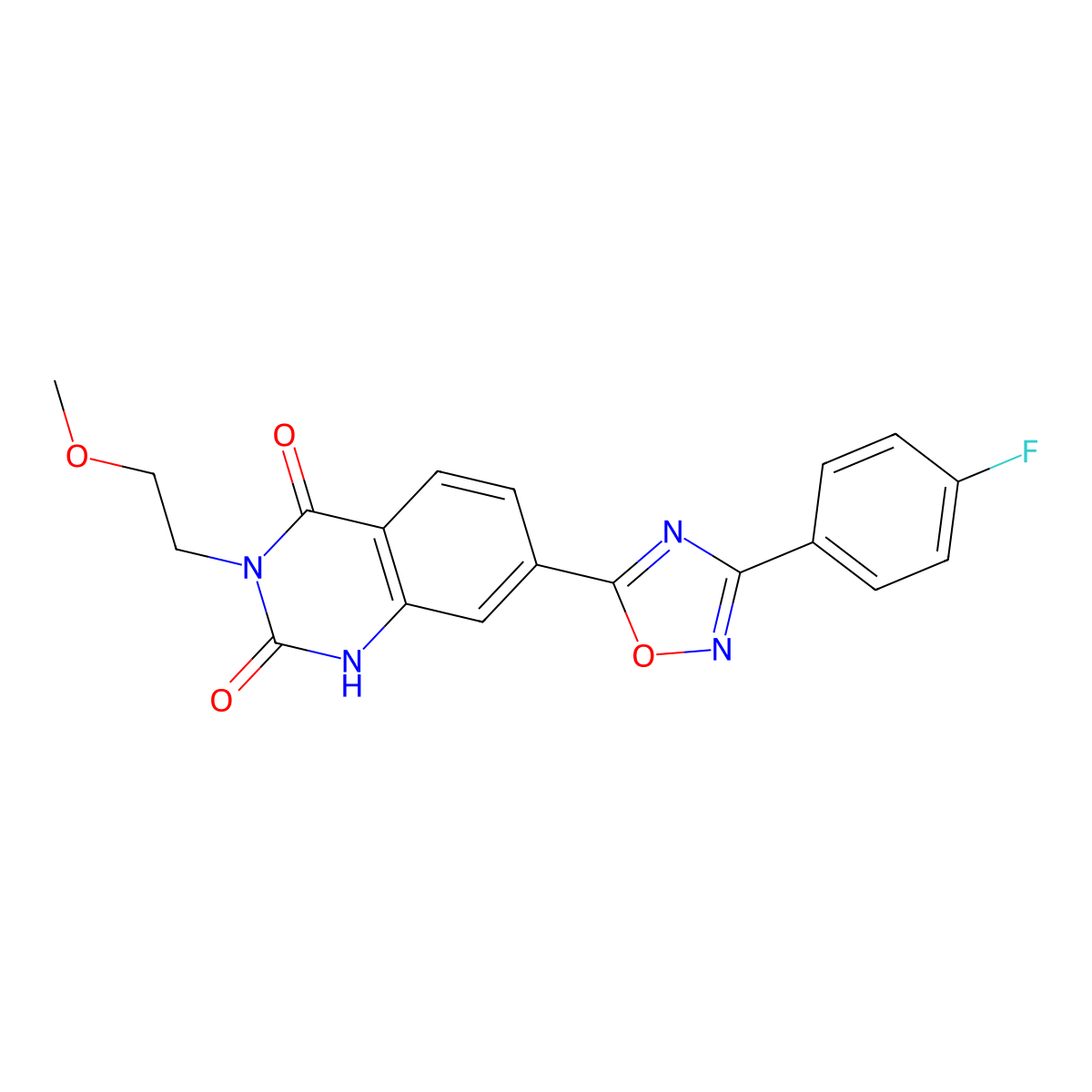 7-(3-(4-fluorophenyl)-1,2,4-oxadiazol-5-yl)-3-(2-methoxyethyl)quinazoline-2,4(1H,3H)-dione molecular structure, CAS 1358308-11-8
