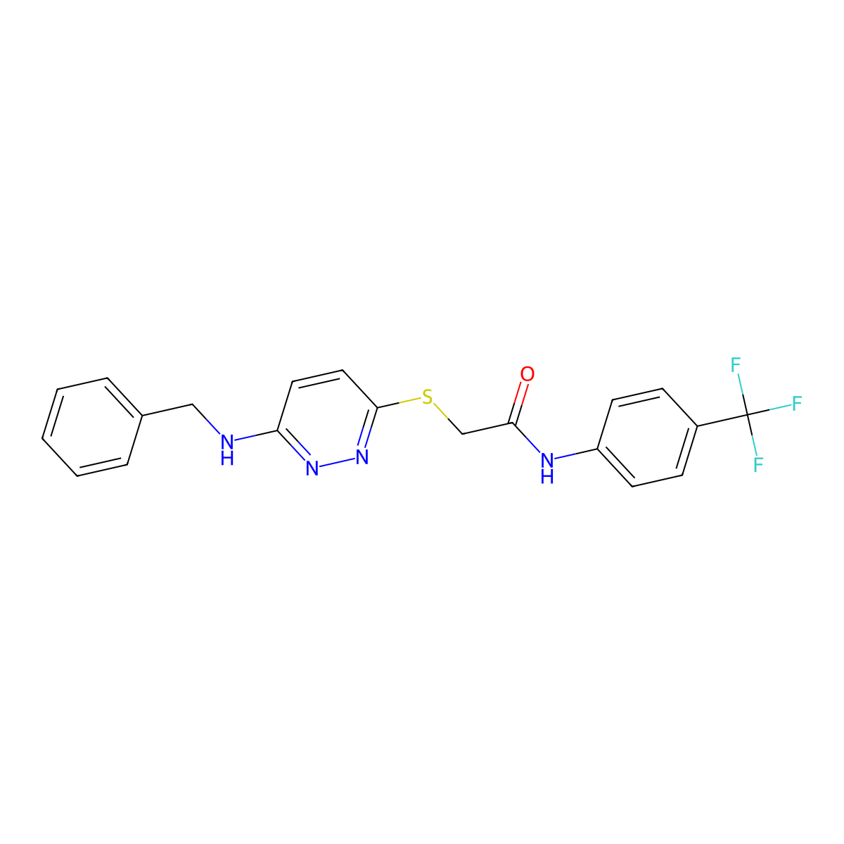 2-((6-(benzylamino)pyridazin-3-yl)thio)-N-(4-(trifluoromethyl)phenyl)acetamide molecular structure, CAS 1358308-72-1