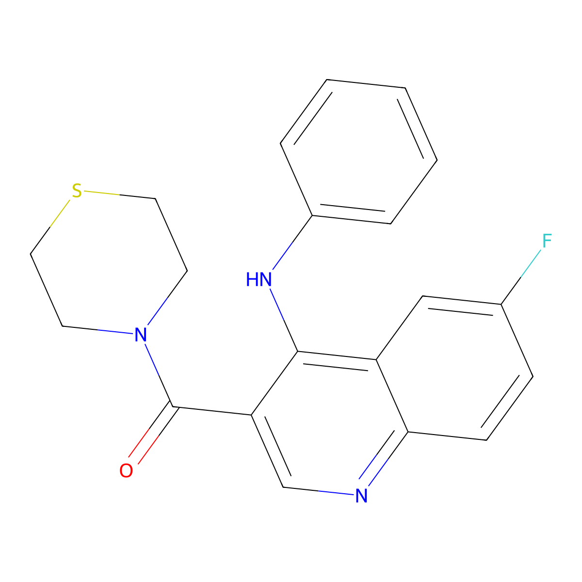 (6-Fluoro-4-(phenylamino)quinolin-3-yl)(thiomorpholino)methanone molecular structure, CAS 1358309-26-8